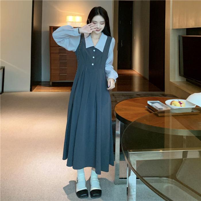 

Autumn new temperament French retro design sense niche Hepburn style skirt spring and autumn long dress dress women S