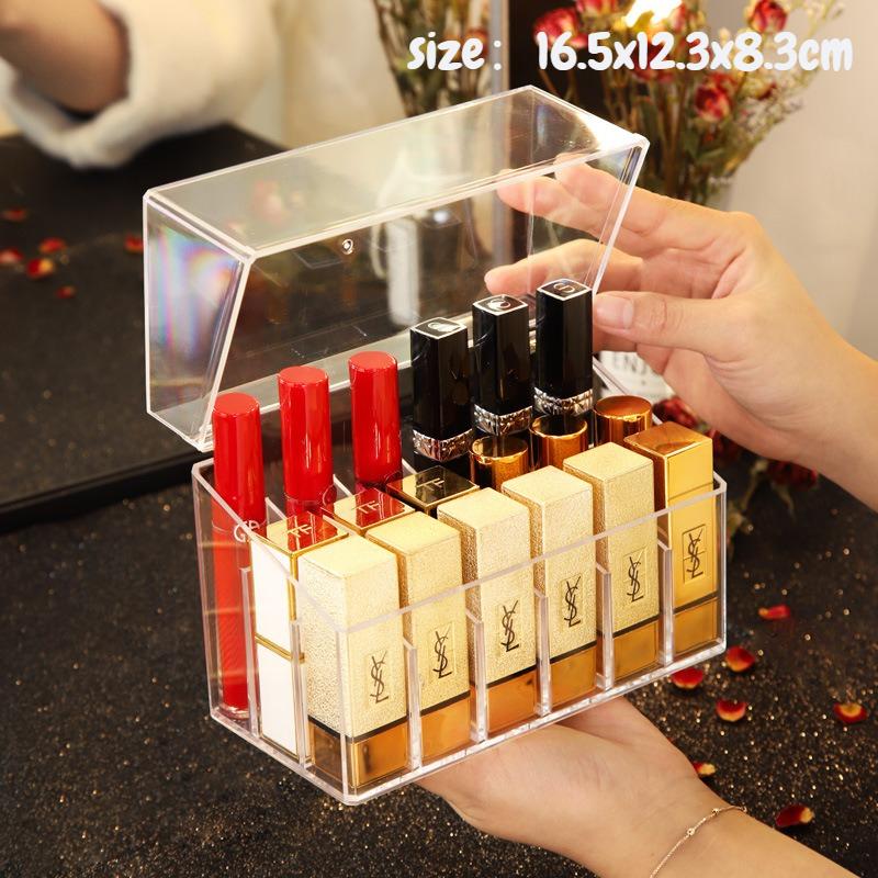 Transparent Cover Cosmetic Lipstick Storage Box Dustproof Desktop Multi-grid Makeup Organizer Plastic Material Lipstick Rack