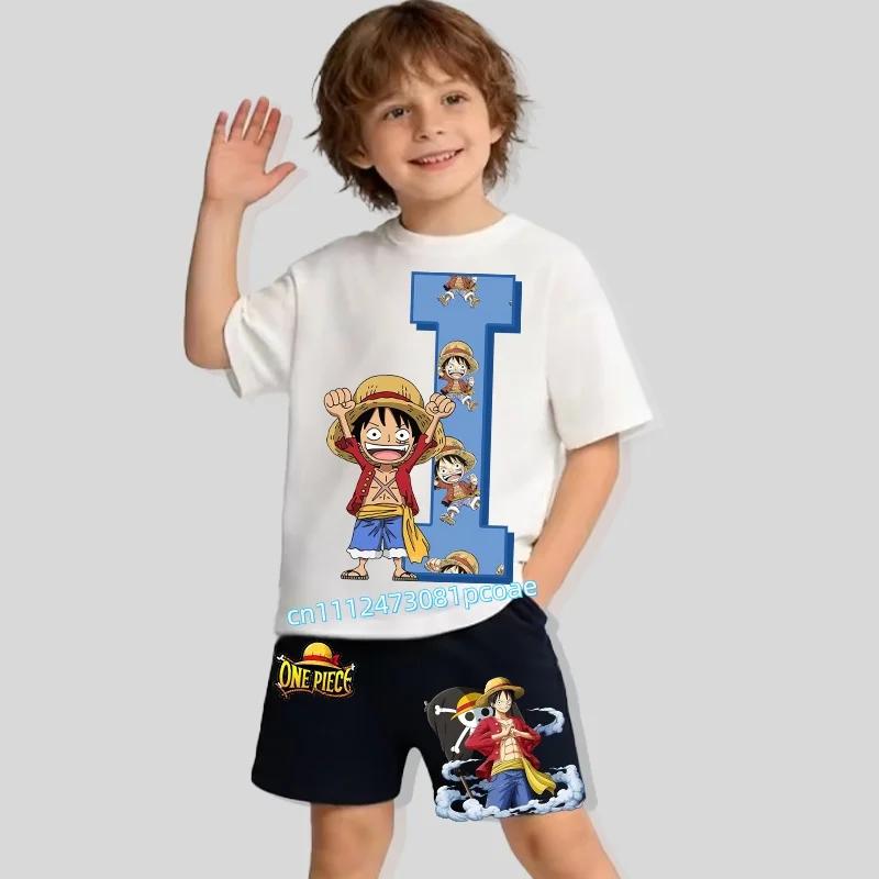 Childrens Pure Cotton ShortSleeved Shorts for Boys Sports Shirt with Cartoon Print Summer TShirt Set