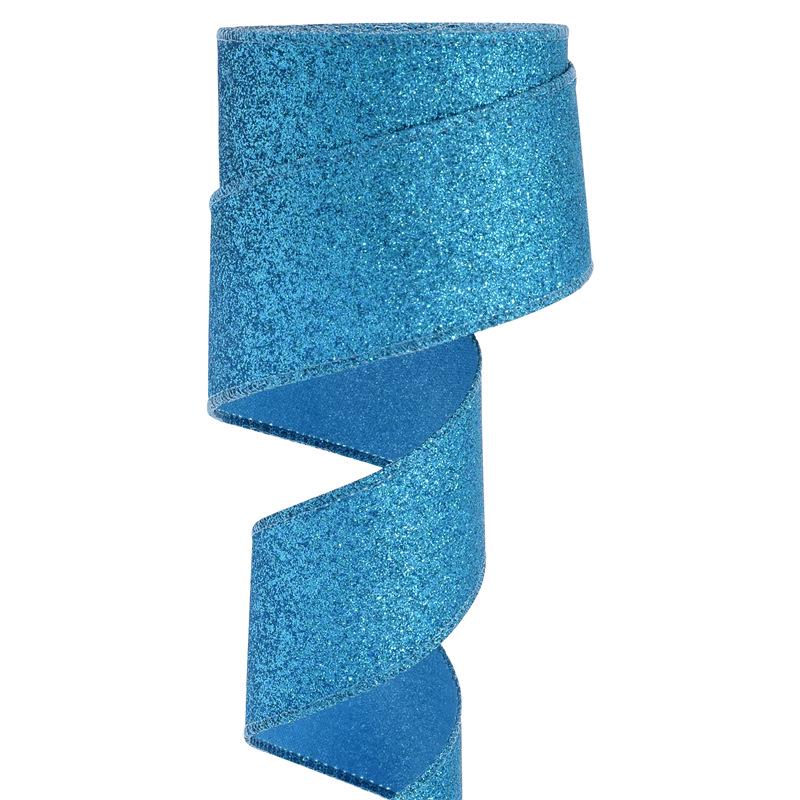 European & American Christmas Tree Decoration: Handmade Shiny Ribbon Flowers, Bows & Blue Iridescent Streamers