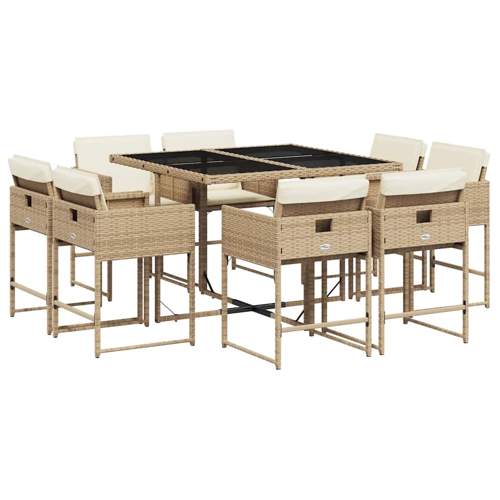 Vidaxl 9-Cz. Garden Furniture Set With Cushions, Beige, Poly Rattan