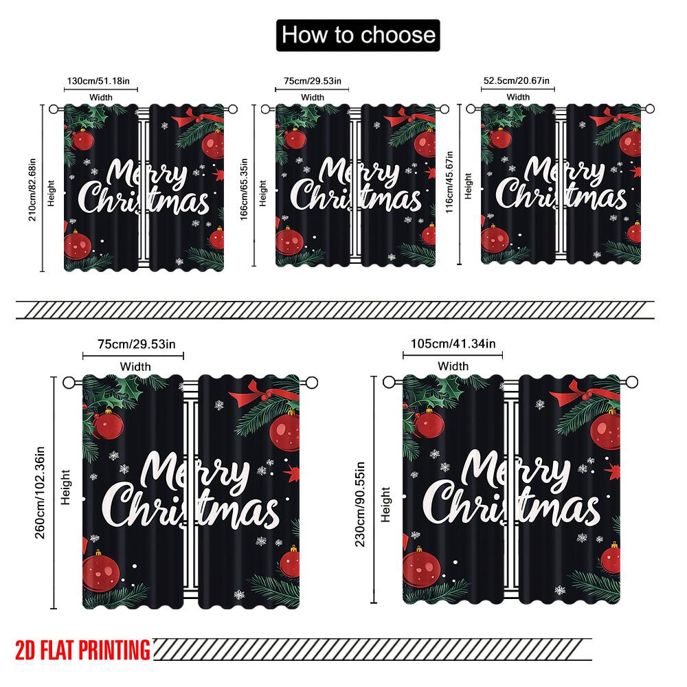 2pcs 2D flat printing Merry Christmas Window Curtains Merry Christmas leaves Durable 100% Polyester Fabric Without Electricity