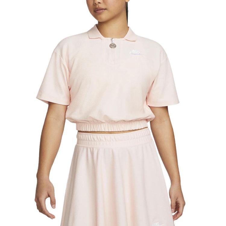 Nike Air Pique Solid Color Casual Short Sleeve Polo Shirt Women Tops Pink DM6465-610
