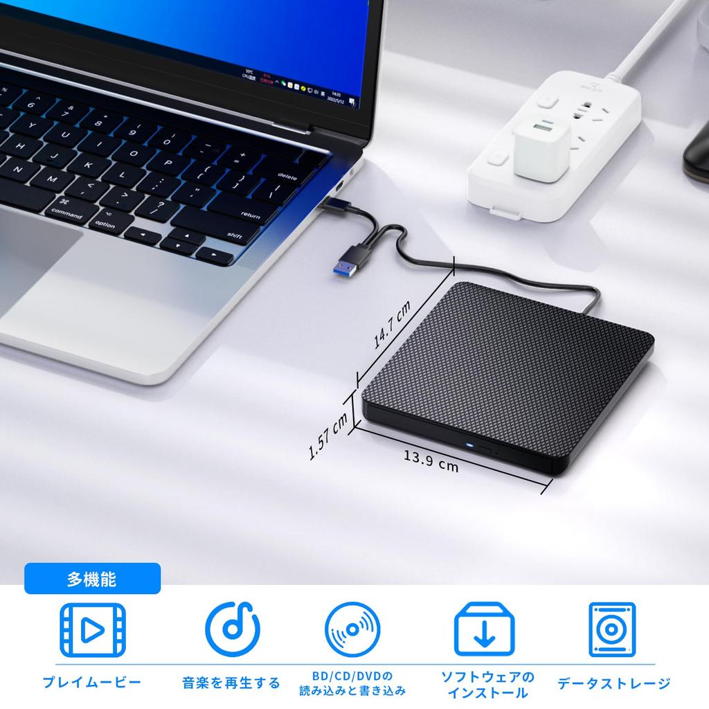 External Blu-ray Drive, USB-A and Type-C Blu-ray Player, Playback, Reading and Writing, Compatible with Windows 7-11/Mac, and Laptops (Black)