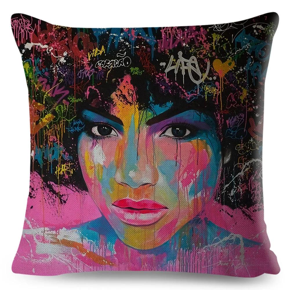 African Women Cushion Cover Decor Colorful Cartoon Lady Dream  Pillowcase Polyester Pillow Case for Bedroom Sofa Home 45x45cm