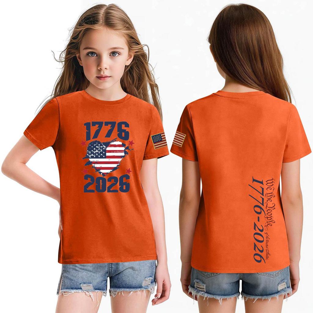 Fashionable Round Neck Short Sleeve Work Clothes Printed Tops For KID Summer Tops