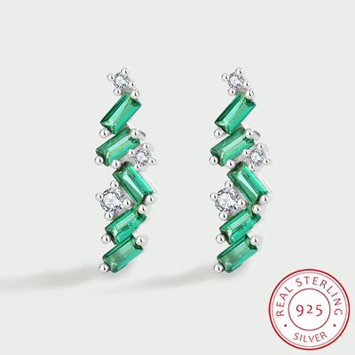 Stylish 925 Silver Earring for Women's Irregular Green Zircon Silver Earring High-quality Party Earrings Birthday Gift Sterling Silver Jewelry
