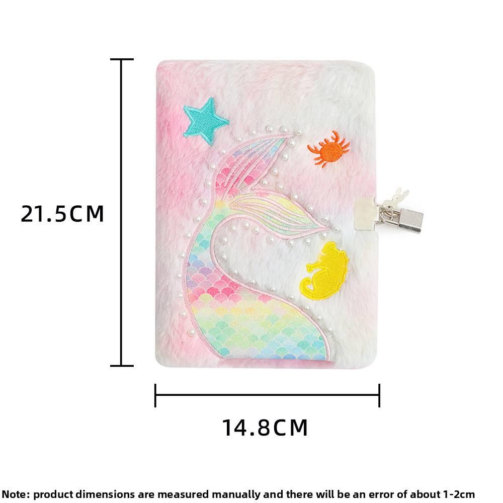 SYC Plush Mermaid Fluffy Paper Cover Notebooks Kids Custom Diary with Padlock for Children Journal Set 80 Sheets