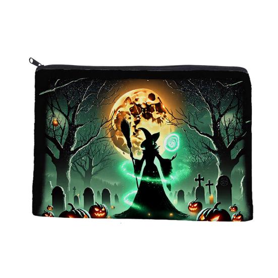 Durable Makeup Travel Case Storage Bag, with Halloween Witch Castle Print, Large Bag Capacity Canvas Cosmetic Organizer, for And Stationery Decorative A