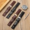 Bamboo Pattern Genuine Leather Watch Strap with Soft Cowhide and Butterfly Buckle for Men and Women