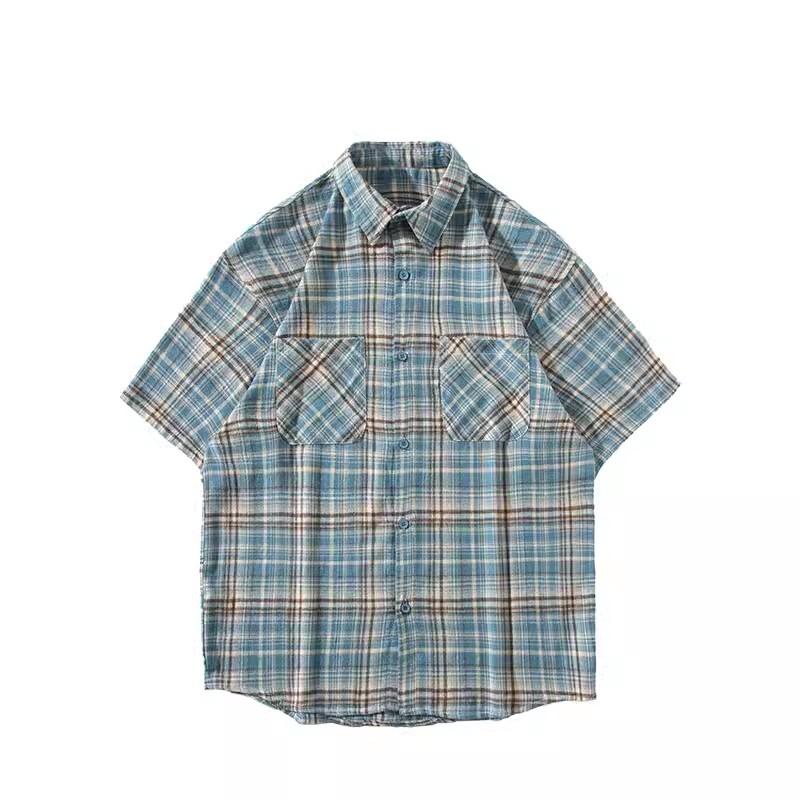 Dámské Pánské Y2K Vintage Jarní Podzimní Topy Kostkované Košile Trička Kabát Streetwear Muži Ženy Kardigan Japonský Styl Korejské Oblečení