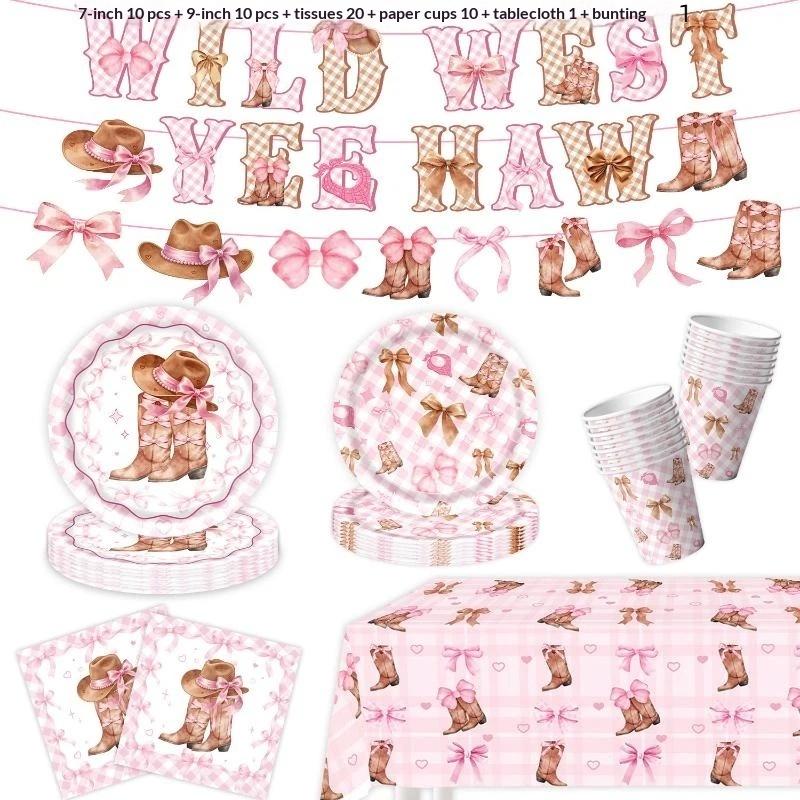 Pink Denim Birthday Party Decoration Tableware Plate Cup Napkin Tablecloth Laqi For Baby Shower
