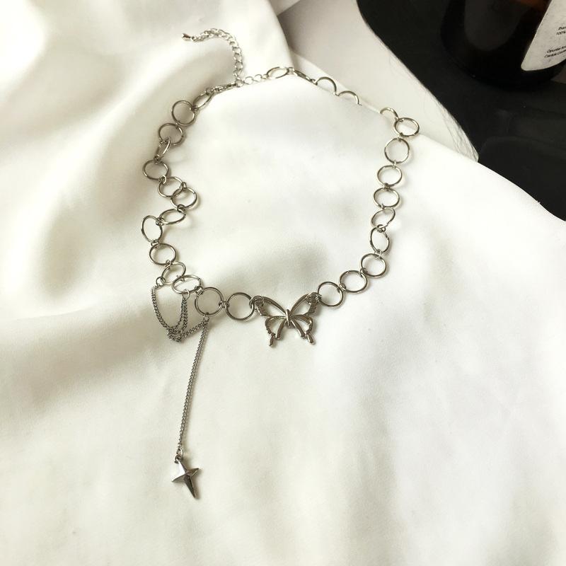 Hollow niche design sense bow a frigid style collarbone chain ins hip hop temperament simple necklace female