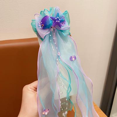 Mermaid Headband with Bow and Ribbon Hair Clip for Girls Kids Hair Accessory with Seashell and Starfish Design