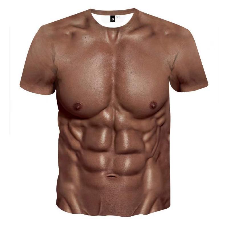 3D Muscle Print Short Sleeved Top for Fitness and Elasticity Men's T-shirts