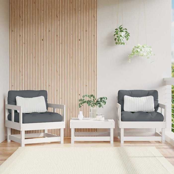 VidaXL Garden Chairs and Cushions Set of 2 White Solid Pine Wood 825444