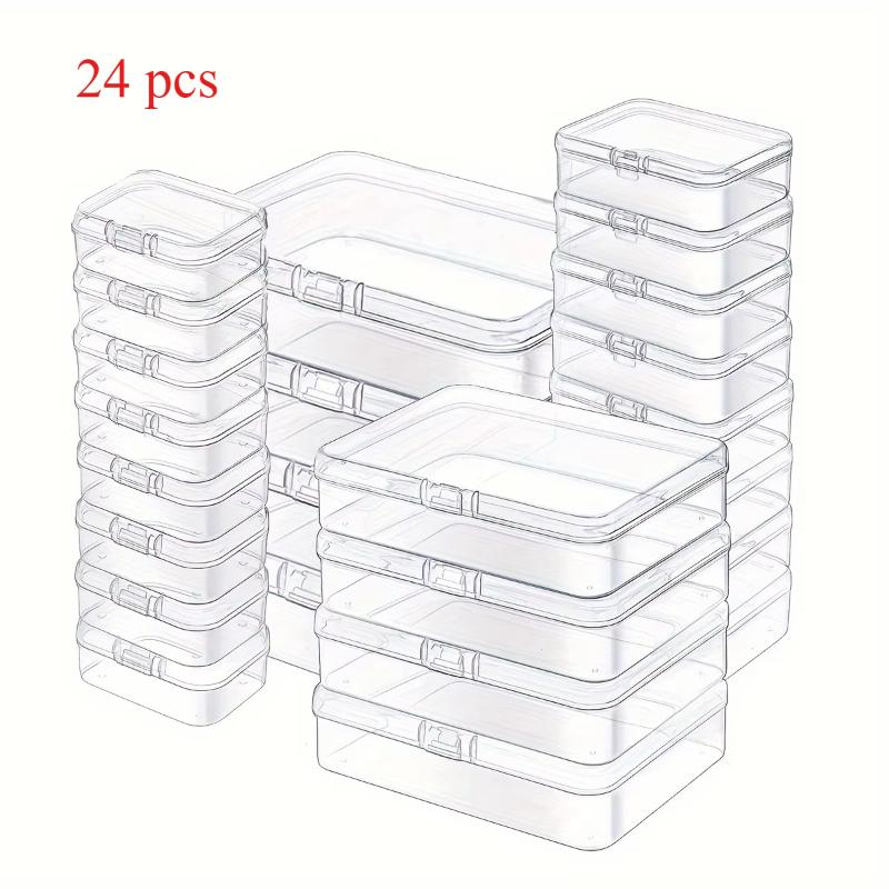 24 Pack Mixed Sizes Small Plastic Storage Containers, Mini Rectangular Small Items Organizer Boxes with Hinged Lids and Labels f