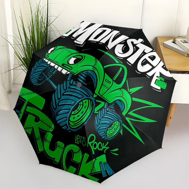

Monster Truck Themed Travel Umbrella 8 Ribs Automatic Opening and Closing,Portable Folding Design,Compact and Stylish Umbrella Suitable fo