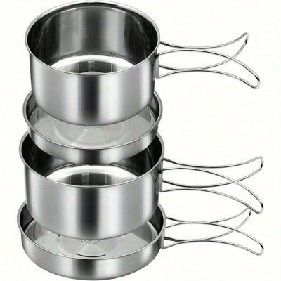 Batterie de cuisine de camping 18/8 en acier inoxydable, ensemble de 4 pièces, kit de gamelle de camping