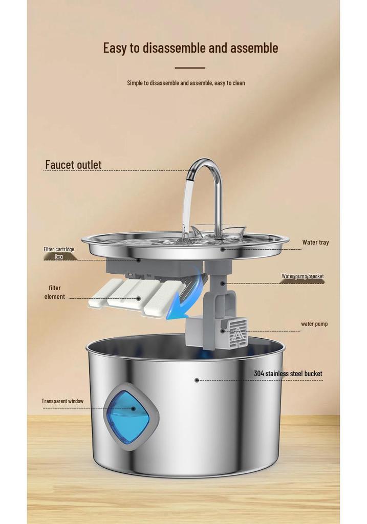 PetSmart 3.2L Stainless Steel Automatic Water Fountain & Feeder for Cats and Dogs
