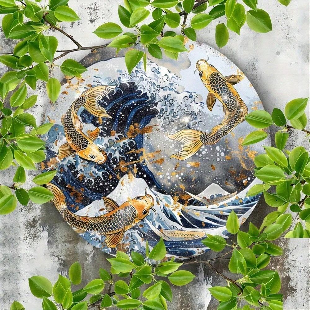 1pc Retro Golden Koi Fish Tin Sign Vintage Metal Wall Art For Home Cafe Bar Decor