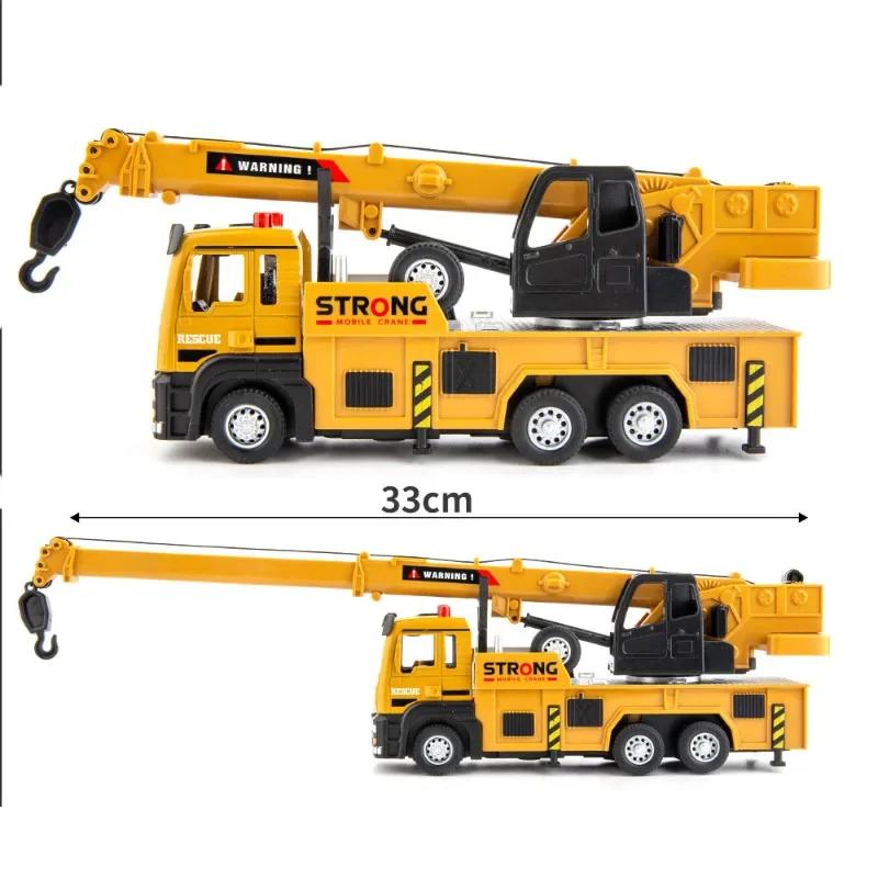 Alloy Crane Wood Transport Truck Model Toy Diecast Simulation Engineering Vehicle with Sound Pull Back Decorative Gift for Kid