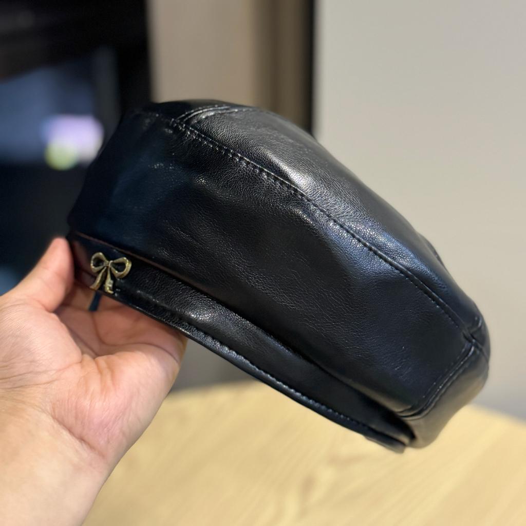 Kožený baret Dámský Velký Retro Univerzální Baret Klobouk Elegantní Obličej Klobouk Malého Malíře