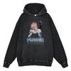 Heavyweight 440g Washed Vintage Denim-Style Anime Hoodie Men Streetwear Casual Sweatshirt