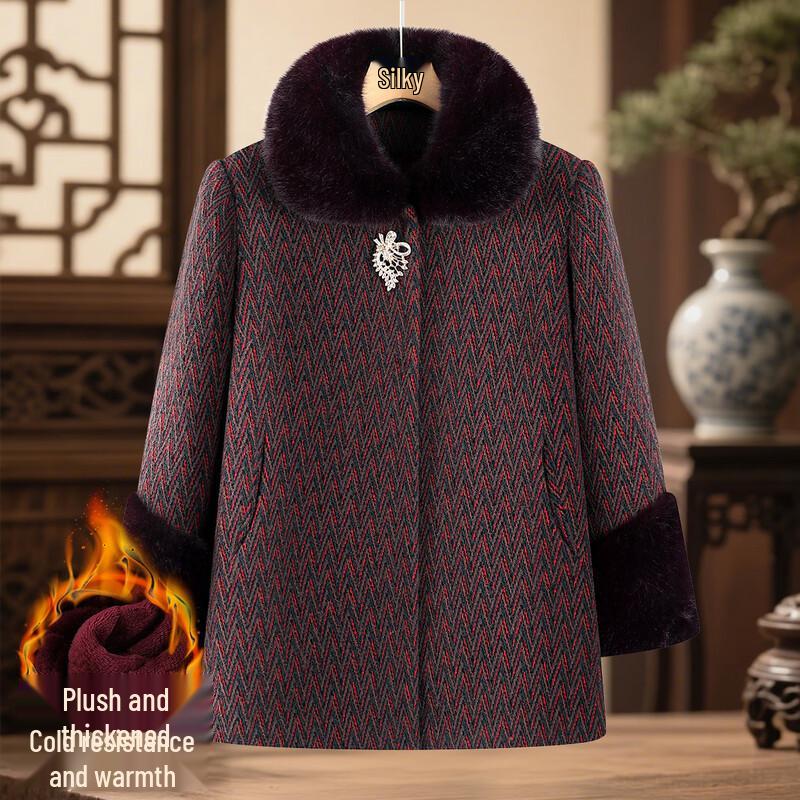 

SIFONE Women s Winter Fur Collar Wool Blend Coat 2XL