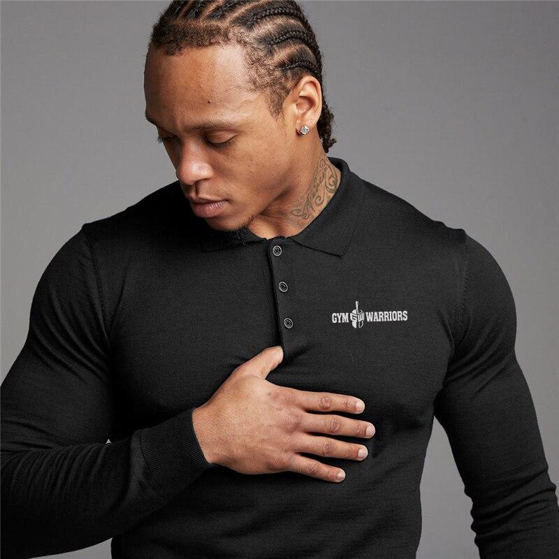 Muscleguys Sweater Men's Spring and Autumn Lapel Long-sleeved T-shirt Slim Fit Sports Casual Pullover Bottoming Shirt