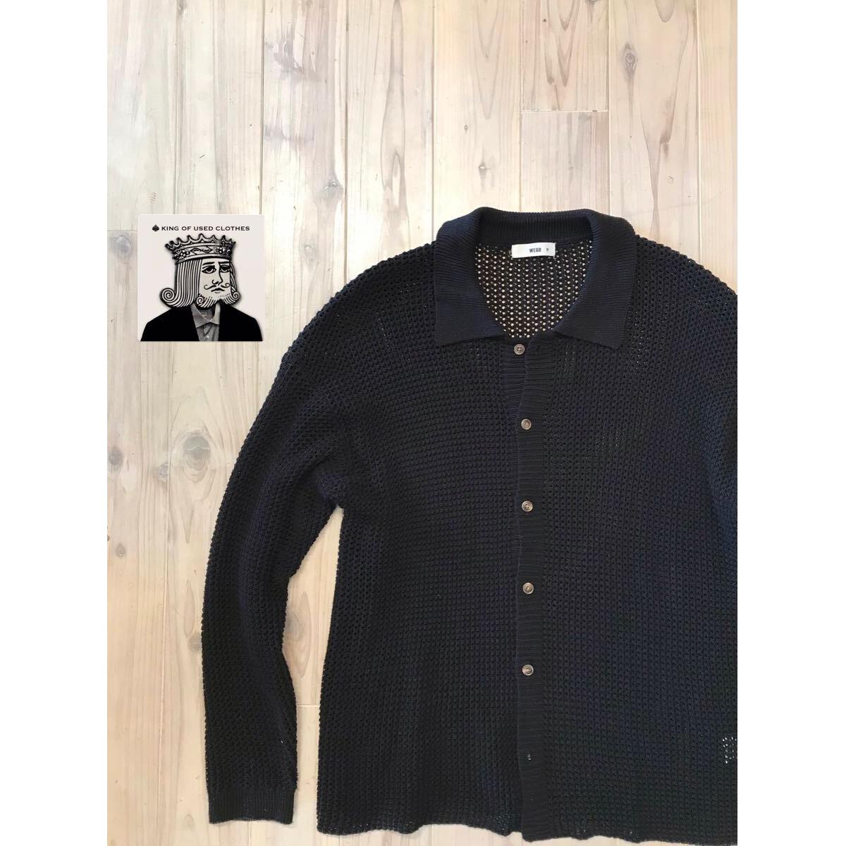 WEGO Mesh knit BIG shirt M size long sleeve shirt plain black used old clothes