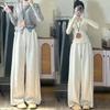 Spring And Autumn Casual Loose Fit Women Regular Wide-Leg Pants Fashion High Waisted Drawstring Trousers with Pockets