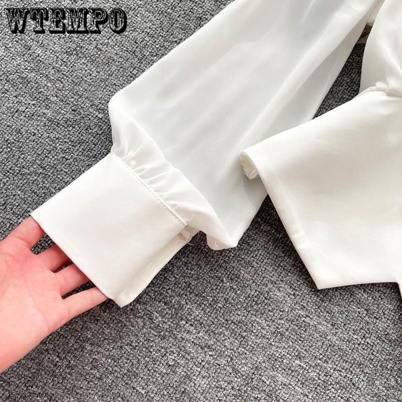 Jarní a podzimní dámská košile Design Sense Malá vráska Košile s výstřihem do V Dlouhý rukáv Košile s francouzským temperamentem Nepravidelný lem Elegantní košile s bublinkovým rukávem