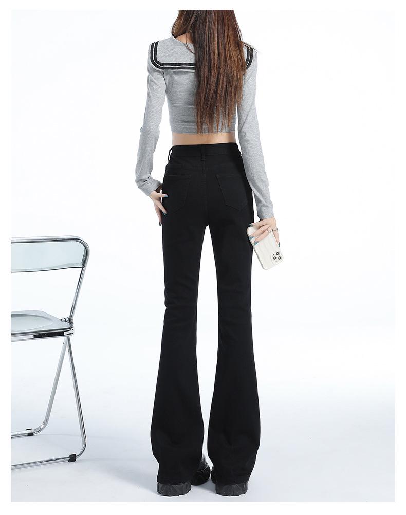 Women's Black High-Waisted Micro-Flared Jeans, 2025 Spring/Autumn Collection