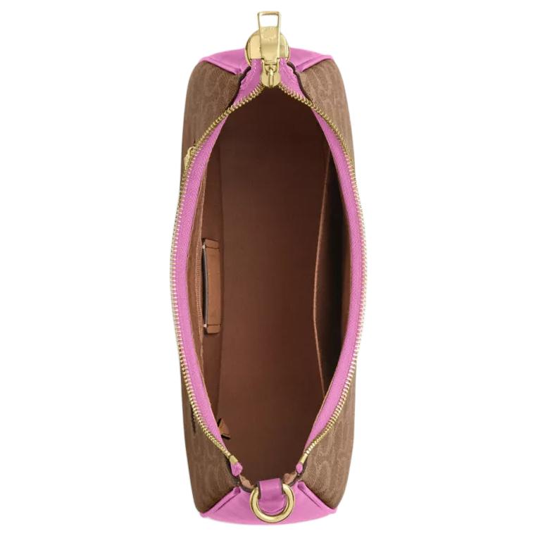 Coach Teri 29 Brand Letter Logo Coated Canvas Half Moon Handbag Crossbody Shoulder Bag Large Women Handbags Brown Magenta CV940-IMXVS