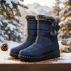 Women's Waterproof High-Top Snow Boots - Warm Plush Lined Winter Ankle Boots - Hook and Loop Closure Casual Cotton Shoes
