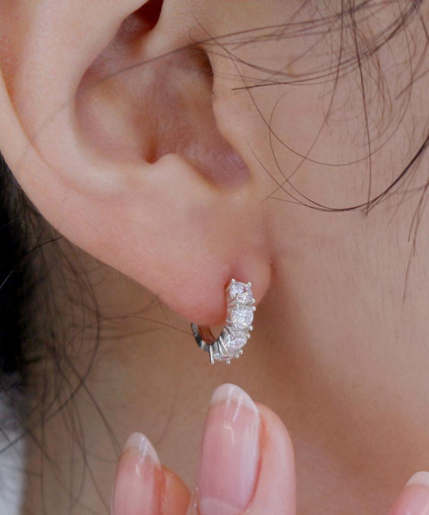 47Bag 925 Silver Tennis One-Touch Cubic Ring Earrings