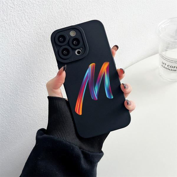 

Colors aurora Name Initial Letter Phone Case For iPhone 14 Pro Max 12 13 11 XR XS 7 8 Plus SE20 Retro Black Soft TPU Back Cover iphone13 Pro(6.1 )