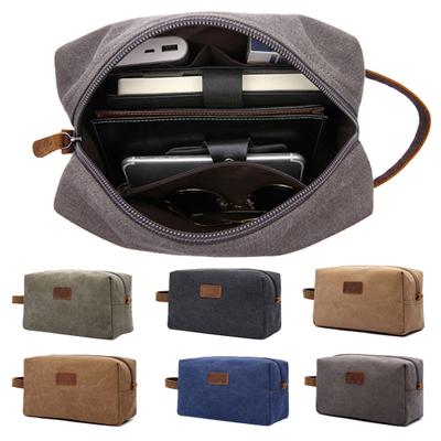 Bolsa de almacenamiento de lona Retro impermeable para viaje, artículos de tocador de piel sintética, bolsa de maquillaje
