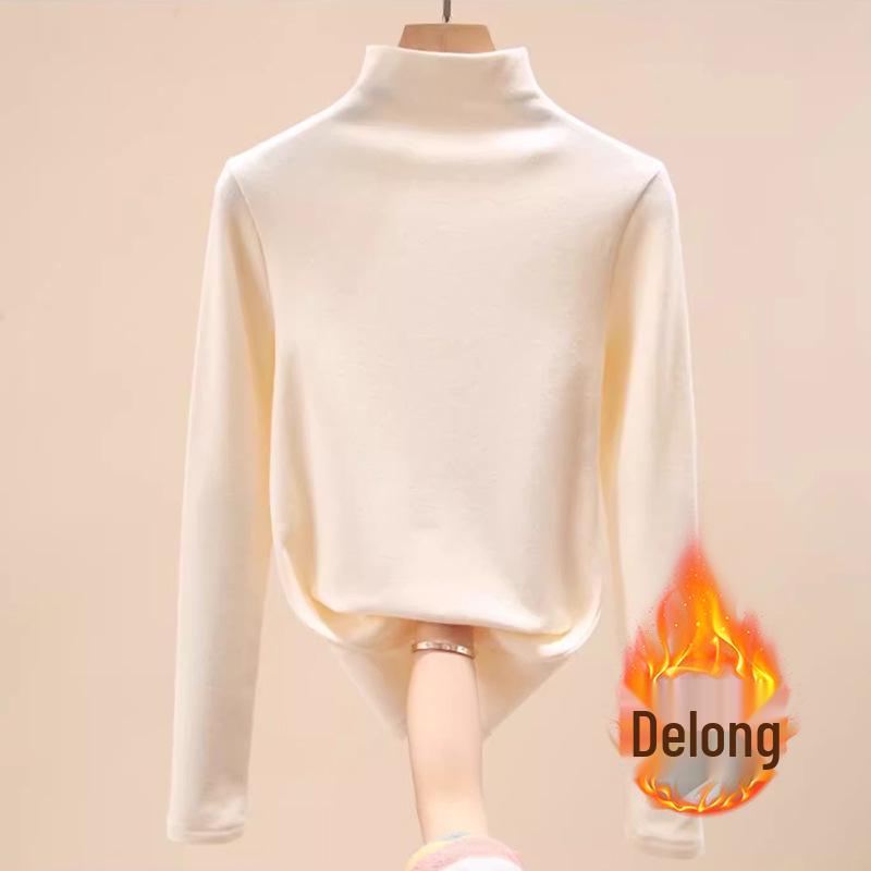 Women's Thermal Half-High Neck Brushed Long-Sleeve Base Layer Top for Autumn/Winter