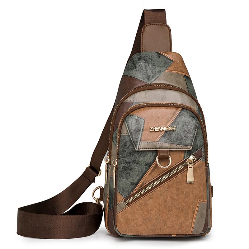 

Сумка на грудь Color Block, мягкая кожаная женская сумка через плечо коричневый