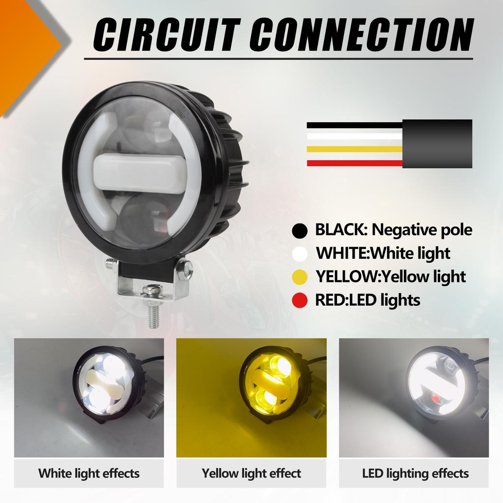 Universal 3.5 inch Motorcross Additional LED Spotlight White Yellow Light Motorcycle Hi/Lo Driving Fog Lamp For Yamaha Suzuki