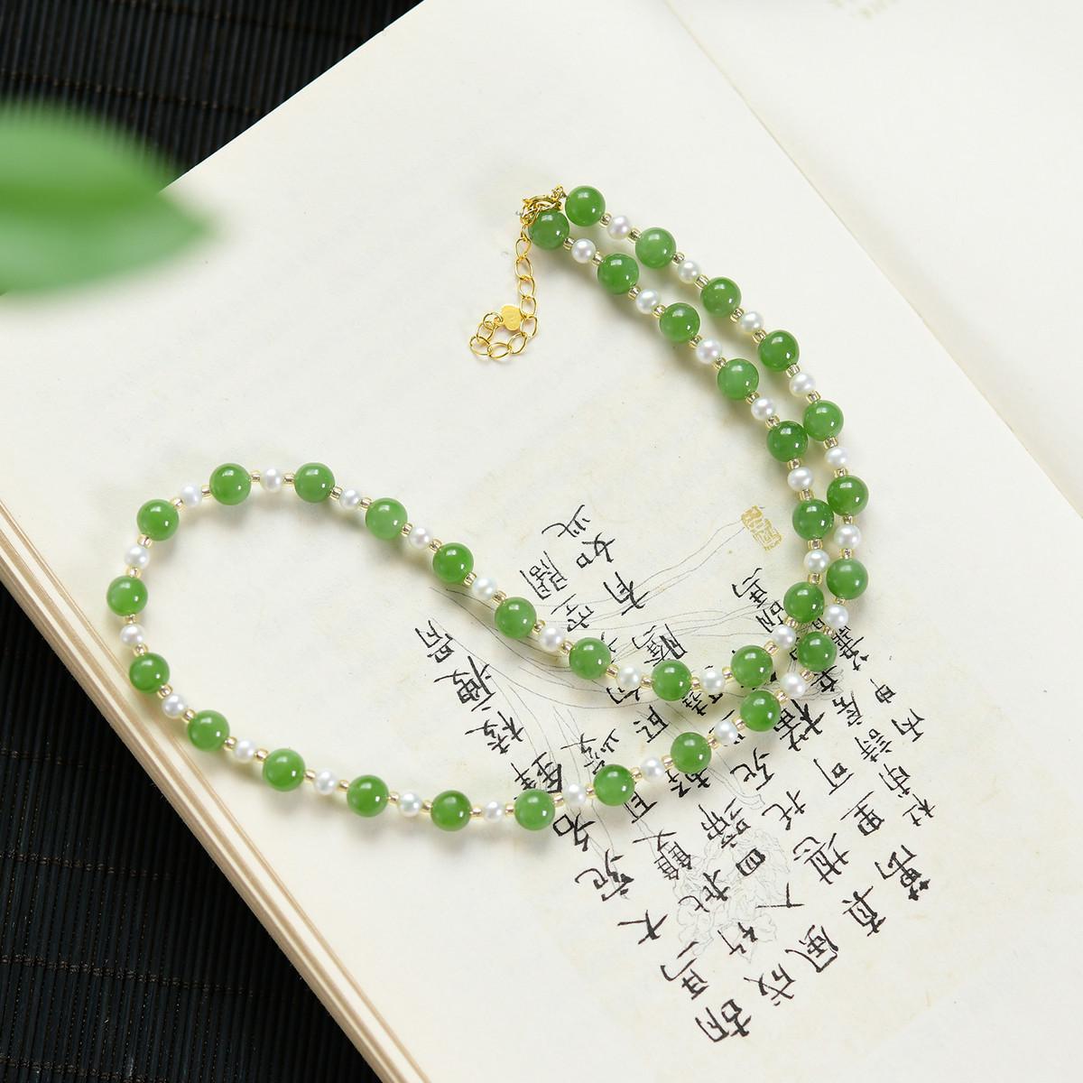 Изысканное высококачественное натуральное нефритовое нефритовое ожерелье с жемчугом из Хэтяня 6mm