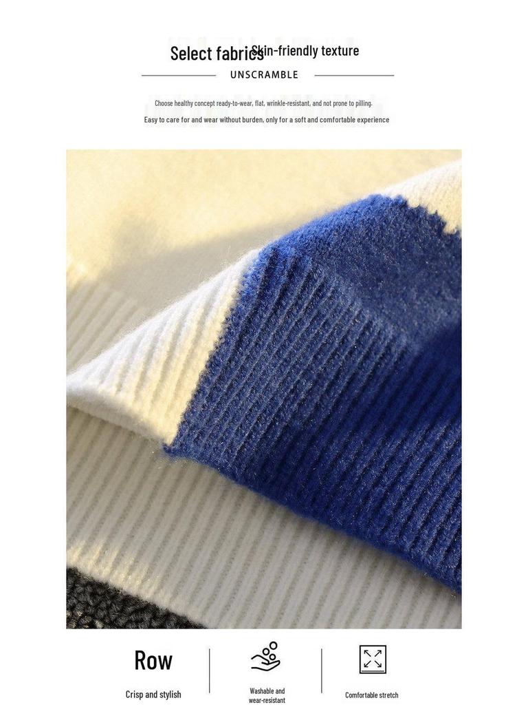 Men's 2025 New Style Korean Color-Block Round Neck Sweater - Trendy Youth Knitwear
