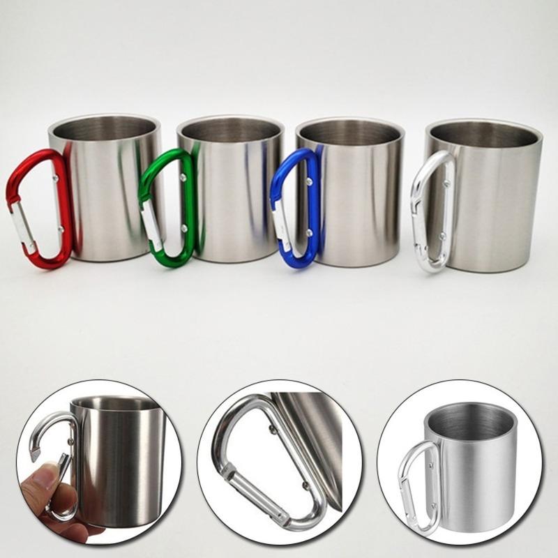 Stainless Steel Water Bottle with Carabiner Handle Metal Cup 220ml/7oz Suitable for Outdoor Sports Camping Hiking Mountaineering