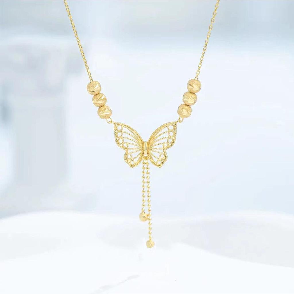 Copper Plated Gold Pendant with Pearl Butterfly Tassel - Women's Luxury Necklace