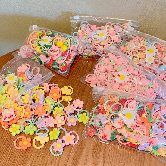 20 ks vlasových provazů Barevné kreslené květiny s mašličkou žába Dekor Vysoce elastické dívčí sponky do vlasů Vlasové doplňky