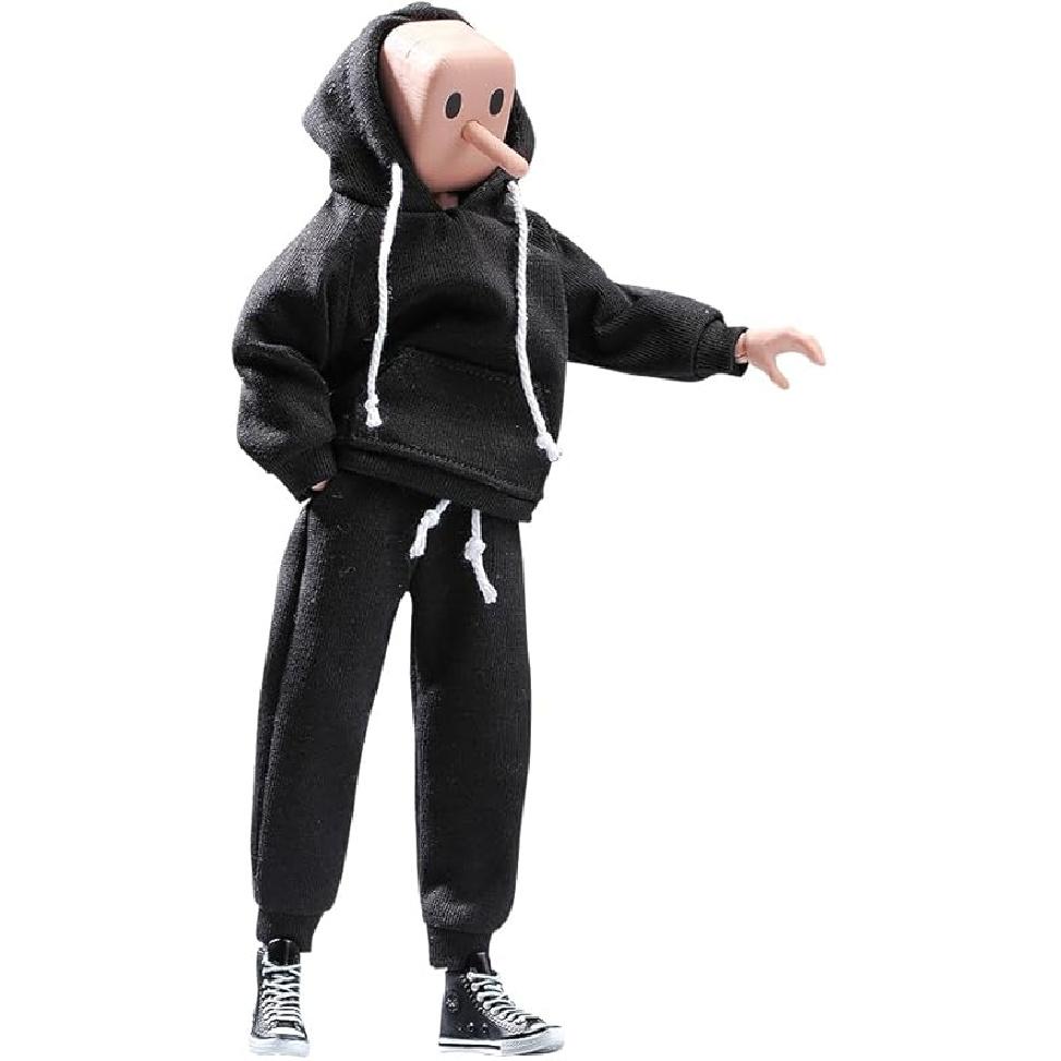 1/12 Scale Male Clothes,Men's Hoodie Pants Trousers Clothing for 6inch Male Action Figure Body Doll (Black Color)