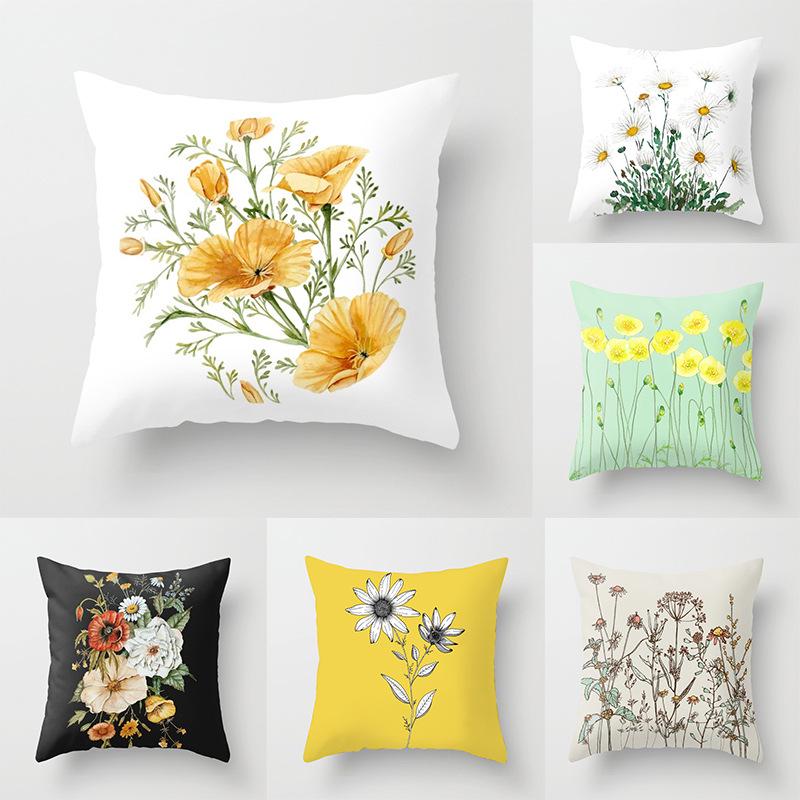 New Flower Plant Peach Velvet Pillow Case Sofa Pillow Car Cushion
