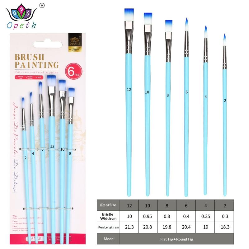 6pcs Artist Paint Brush Set with Pointed and Flat Tips Professional Nylon Hair for Watercolor Acrylic Oil Painting Canvas Art